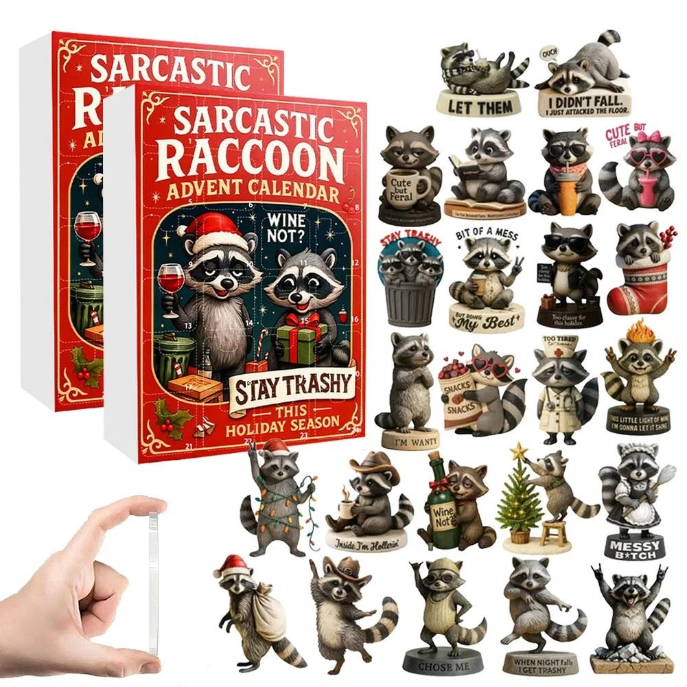 2D Christmas Raccoon Blind Box Acrylic Ornament 24 Days Countdown Holiday C H2H9