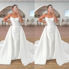 Mermaid Wedding Dresses With Detachable Train Satin White Ivory Bridal Gowns