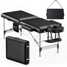 Massage Table Portable, 2-Fold Lash Bed with Side Pocket, Adjustable Height
