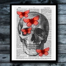 Butterfly Skull Macabre Vintage Dictionary Print