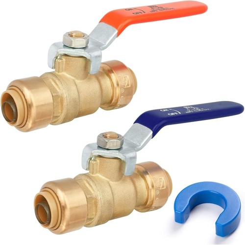 3/4" Push to Connect Ball Valve Brass Fitting for PEX Copper CPVC 2 Pack #NEW