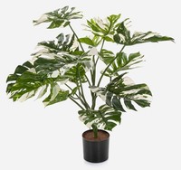 Artplants Kunstpflanze Philodendron Monstera Deliciosa, GrüN-Weiß, 85Cm