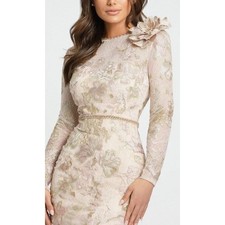 Mac Duggal 11174 Floral Sequin Lace Gown Blush Gold Long Sleeve Gown Sz 14 $798