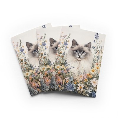 Stoffpuppe Katze Frühling Blumen Grußkarte jeder Anlass 3er Set innen leer