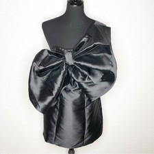 Nasty Gal black taffeta one shoulder oversized bow mini cocktail dress US 8 NWT
