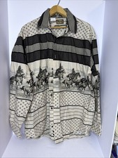 Vintage USA ROPER Western Cowboy Button-up Shirt Sz XL Wild Horses Graphic Print
