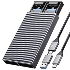 ORICO Dual M.2 NVMe SSD Enclosure, USB C to M2 Adapter for M Key PCIe 2230/2242/
