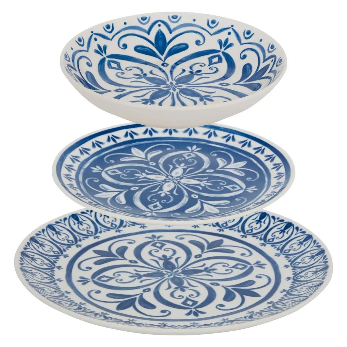 Service de table 12 pièces Manon vaisselle bleue assiette 26cm