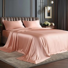 BEDELITE Satin Sheets Twin XL Size Bed Set, Coral Pink, 3 Pieces