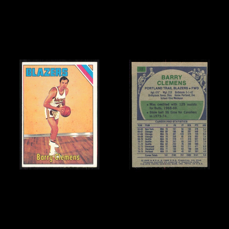 Barry Clemens #22 1975 Topps Portland Trail Blazers Basketball Card NBA NM - Image 3 of 3