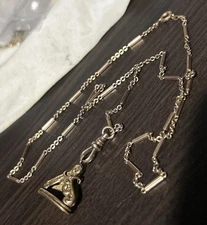 Vintage Rose Gold Fill Ornate Wax Seal Fob GF Watch Chain Necklace Lariat 19”