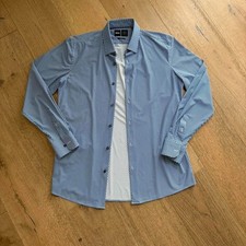 Hugo BOSS Men's Blue Micro-Pattern Dress Shirt  Slim Fit Size L  Great Quality