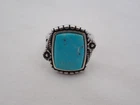Vintage Native American Sterling Silver Size 8 Signed WJ Turquoise Ring OB-8
