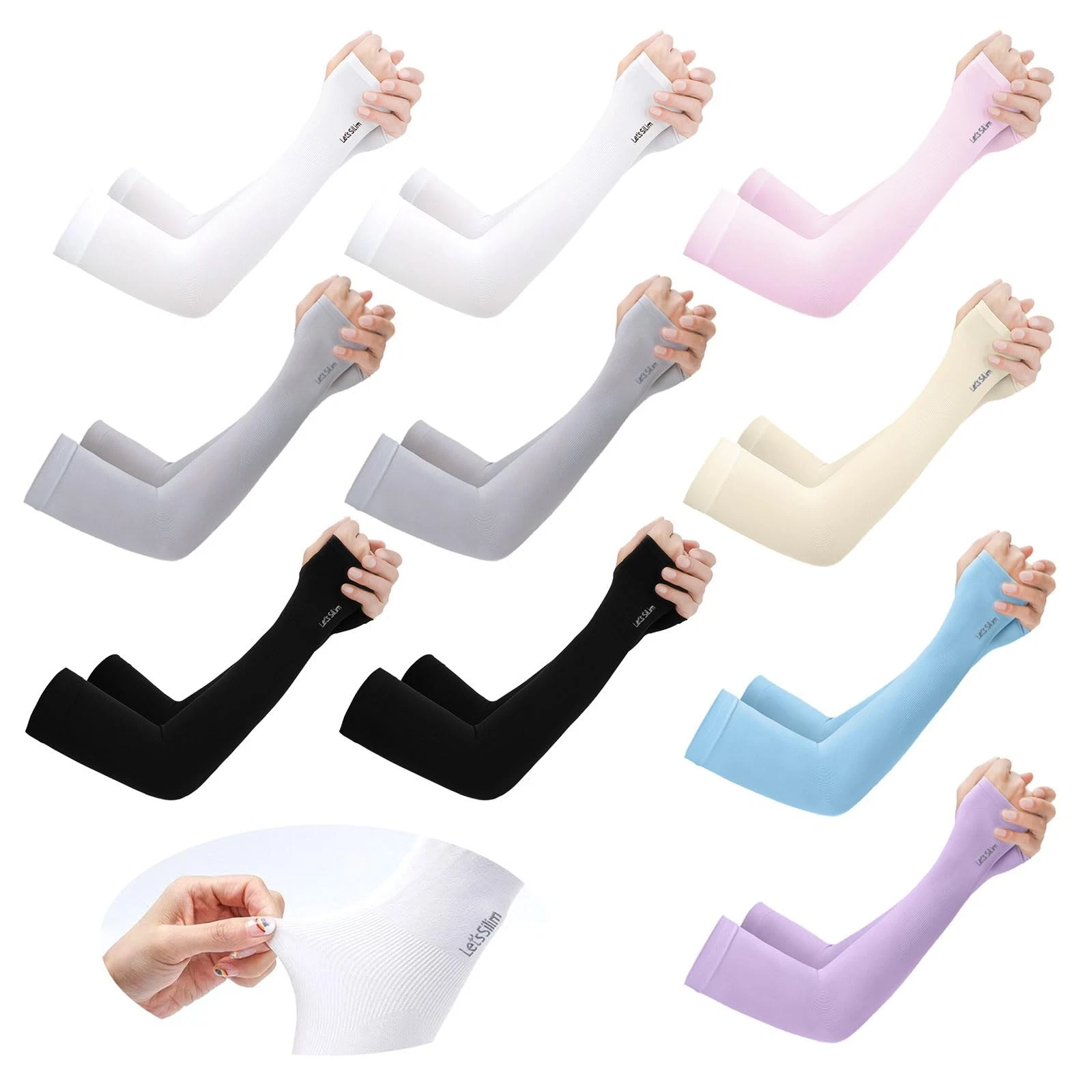 10 Pairs Arm Sleeves UV Sun Protection Sleeves Women Men Arm Protection Elastic...