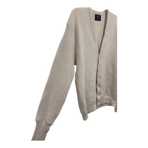Cardigan vintage Campus Wintuk uomo grande beige bottoni davanti maglione USA nonno - Foto 5 di 8