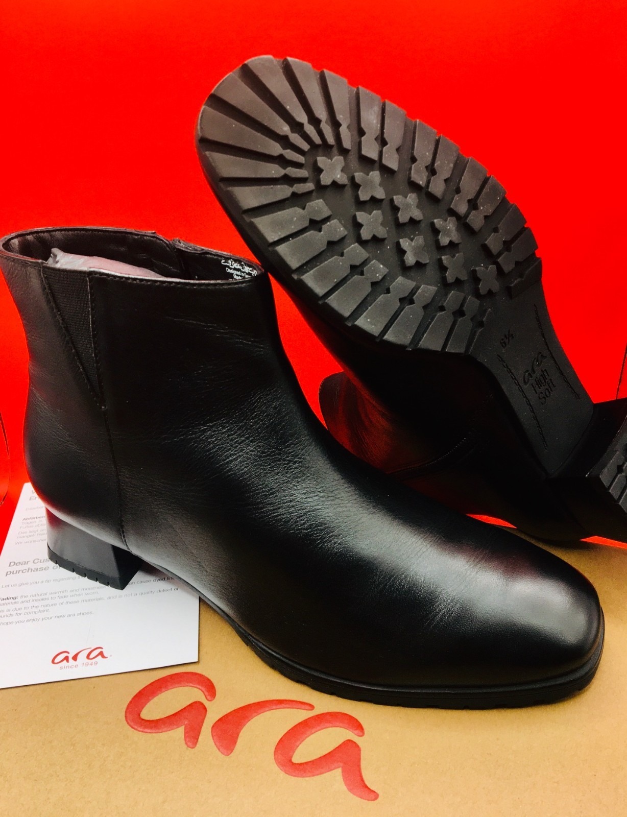 Botines Confort Marca Ara 100% Piel Horma Ancha Negro Nuevos Calidad premium