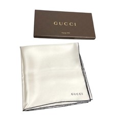 Authentic Gucci Scarf White Silk Pocket Square Logo 45cm From Japan