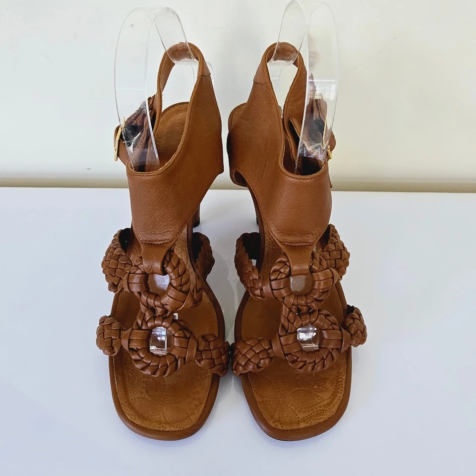 Sandalias Chie Mihara Trenzadas al Tobillo Correa en T Cuero Marrón Tostado Para Mujer Talla 38 8 Foto 2 de 4