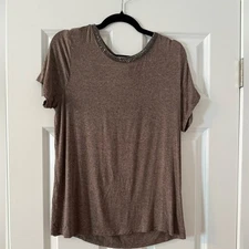 Apt. 9 | Brown Short Sleeve Top with Sparkle Rhinestone Trim | Size L