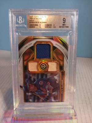 2023 Topps Tribute Pete Alonso Triple Relic.  Gold. /75. Beckett  9. 