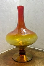 Vintage Blenko Glass Decanter 6212 MCM Genie Bottle Tangerine NO Stopper