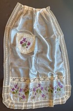 Antique Wedding Trousseau Sheer Silk Hand Embroidered Apron w/ Pocket Unfinished