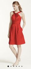 David’s Bridal short cotton dress y-neck skirt pleating STYLE# 83690 Persimmon 8