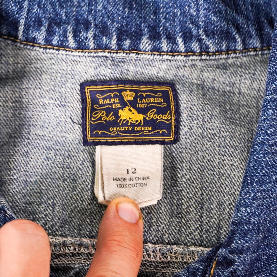 Ralph Lauren Polo Goods Denim Algodón Jean Chaqueta Abrigo Juvenil Unisex Talla 12 Azul Foto 3 de 4