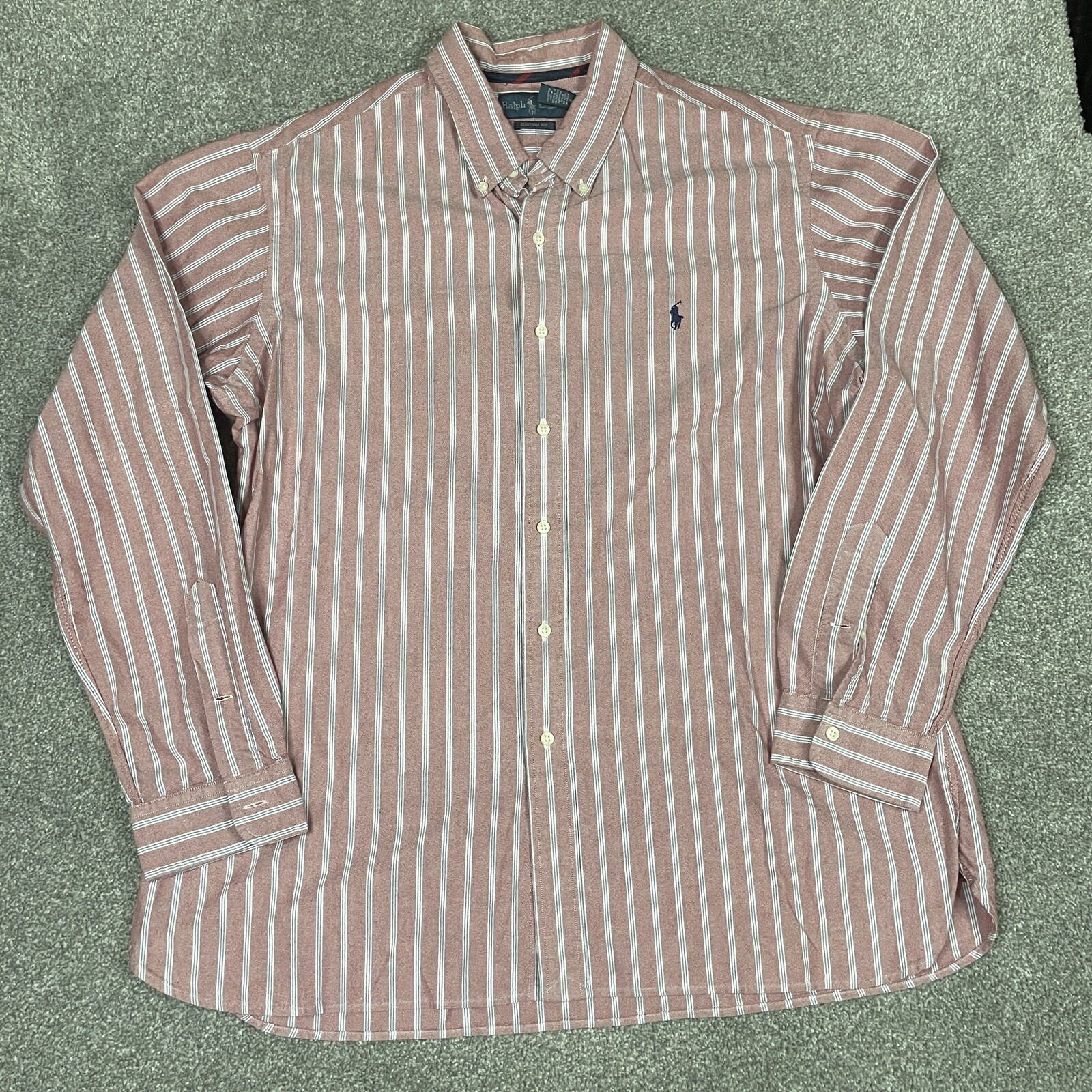 Camicia Ralph Lauren uomo XXL rosa a righe con bottoni manica lunga pony vestibilità personalizzata
