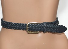 Capezio Braided Navy Blue Leather Belt - Gold Buckle - Size S/M - 36" Long