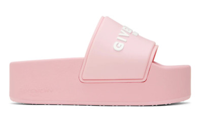 Givenchy Pink Platform Rubber White Logo Slide On Pool Sandal Flip Flop Flat 40