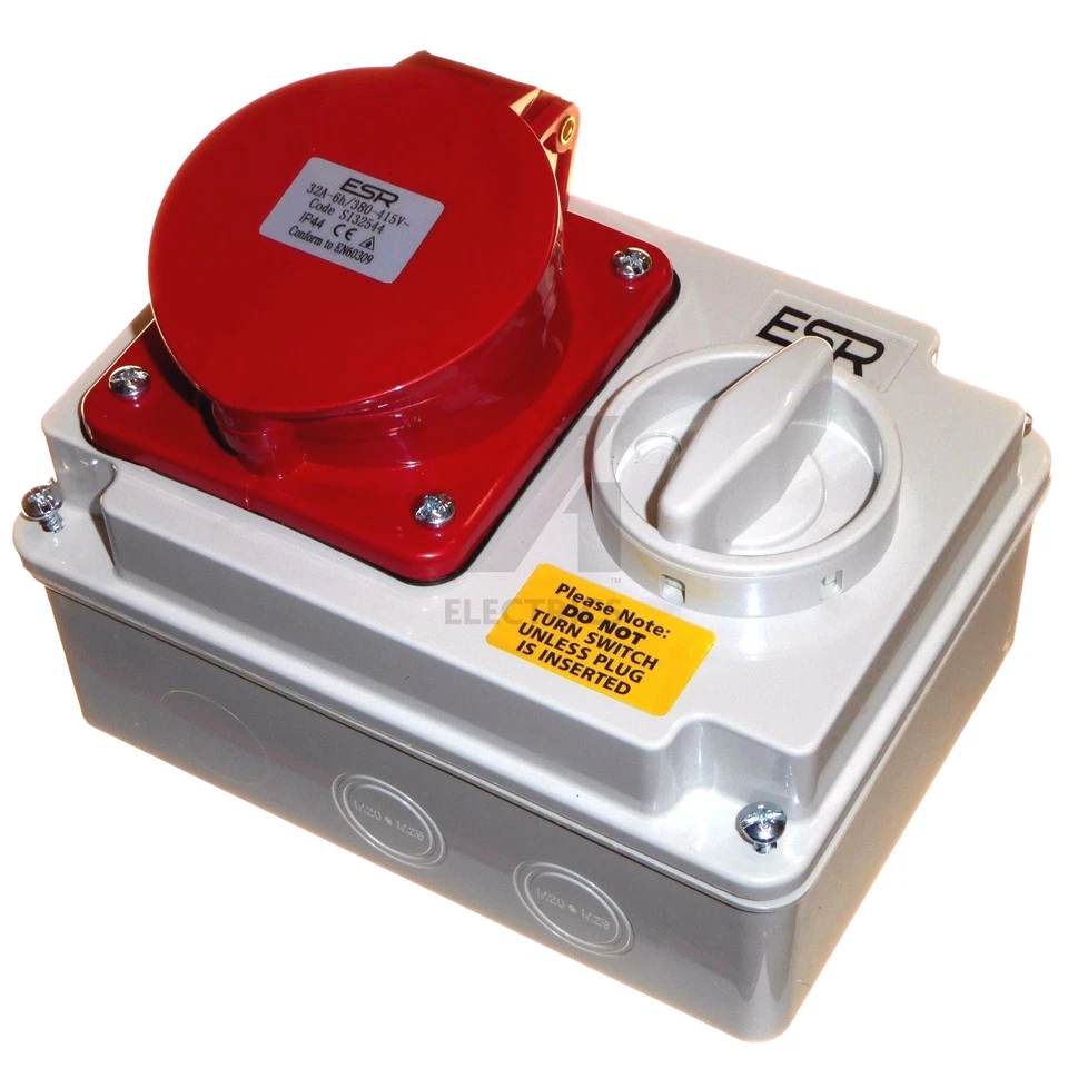 32A 5 Pin Interlock Socket Switch 32 Amp 415V Weatherproof IP44 3P+N+E 3 Phase - Image 2 of 4