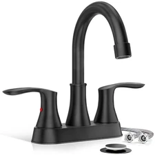 Matte Black 4in Centerset Bathroom Sink Faucet 2 Handle Vanity Mixer with Drain
