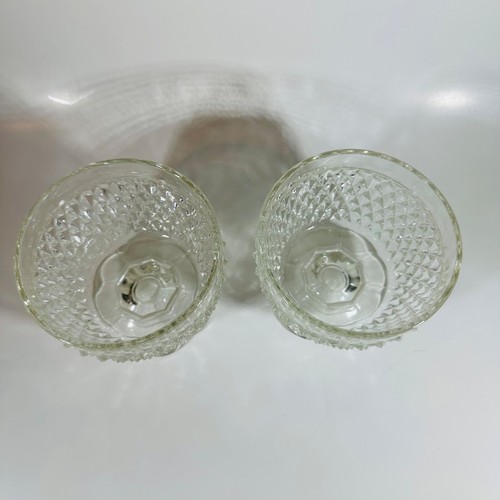 2 Vintage INDIANA GLASS Diamond Point Clear Candle Votive Holders Scalloped Edge - Picture 3 of 7