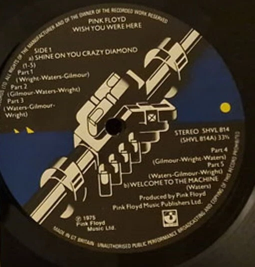 Pink Floyd Wish You Were Here LP 1st Press w Inner & Postcard UK 1975 Harvest NM - Image 2 of 3