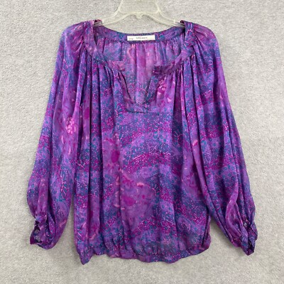 Zara Basic Top Women Small Purple Floral Long Sleeve Sheer Lightweight Blouse