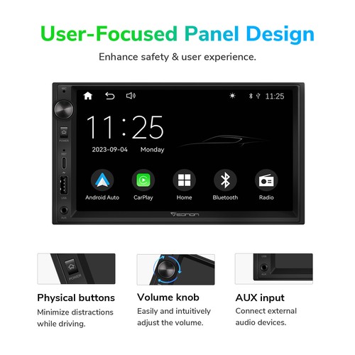 CAM+In Dash Android Auto Apple CarPlay 7" QLED 2 Din Car Stereo Radio GPS USB BT - Picture 12 of 16