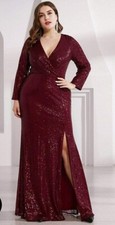 Ever-Pretty Women's Elegant V-Neck Long Sleeve Sequin Evening Party Dress PLUS