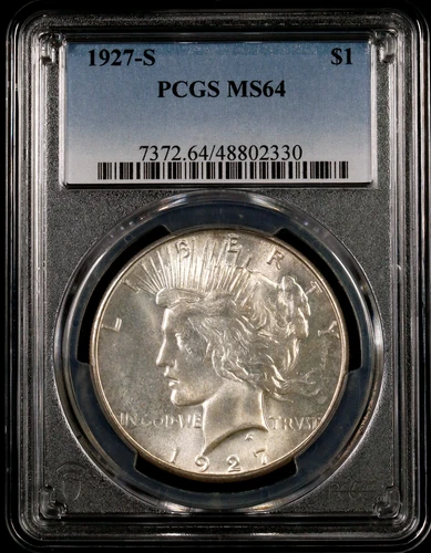 1927 S PEACE DOLLAR - MS64 PCGS - BRILLIANT LUSTER - BEAUTIFUL RARE COIN - #335
