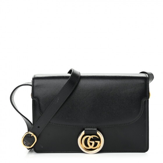 GUCCI Small Torchon GG Ring Shoulder Bag in Black Textured Calfskin-image