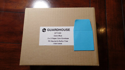 500 Box 2x2 Paper Envelopes  Guardhouse Archival Blue PH Neutral & Sulfur Free