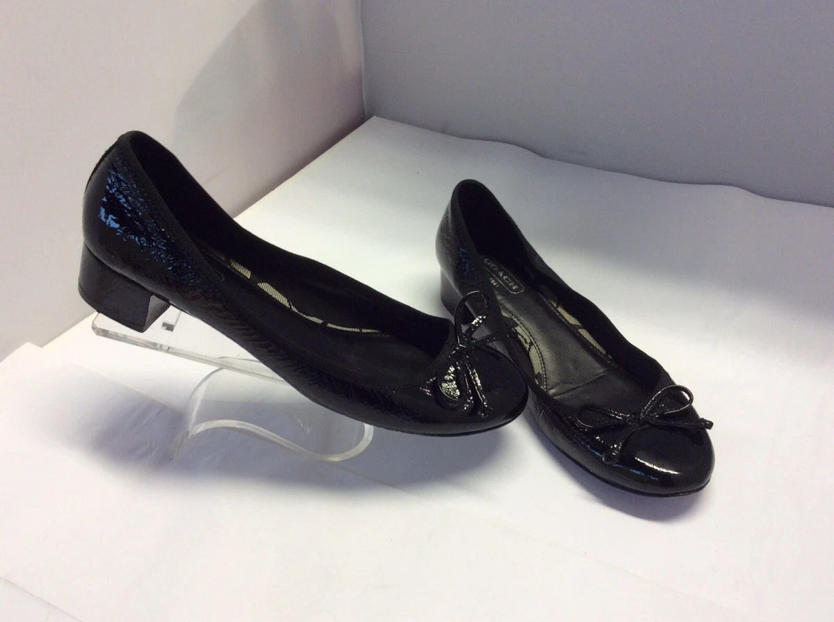 COACH Odella Black Patent Low Heels Slip On Bow Shoes Size 8M eBay