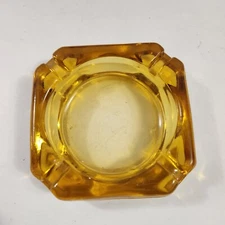 Vintage Amber 3.5”  Cigarette 4 Slot Square Glass  Ashtray