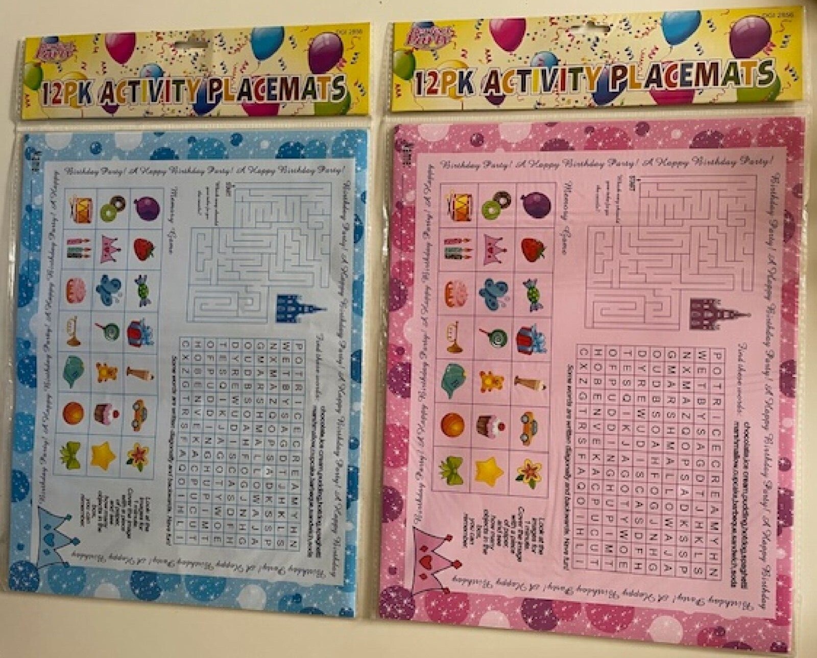 PK 12 ACTIVITY PLACEMATS PLACEMAT IDEAL FOR KIDS /CHILDREN BIRTHDAY PARTY TABLE