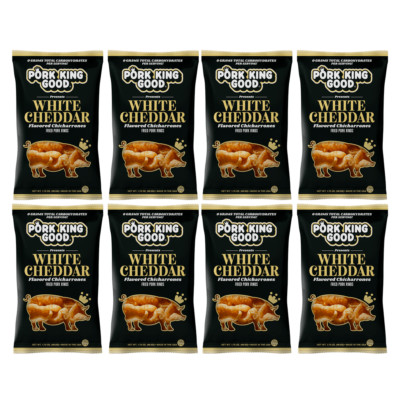 Pork King Good White Cheddar Flavored Pork Rinds Chicharrones 8 Pack Keto Snacks