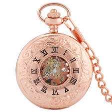 Men's Pocket Watch Mechanical RoseGold/Silver Case Hollow Hand-winding Luxury