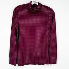 Lands End M Medium Polka Dot Purple Long Sleeve Polyester Top