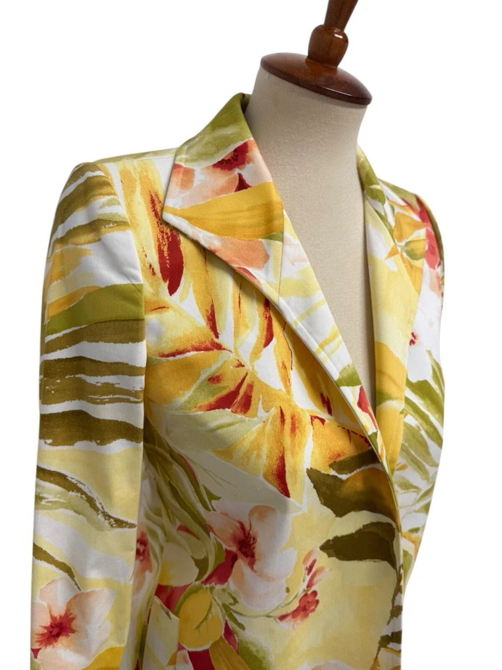 Chaqueta Blazer Linda Allard Ellen Tracy Mujer Abierta Tropical Floral Talla 2P Foto 3 de 4