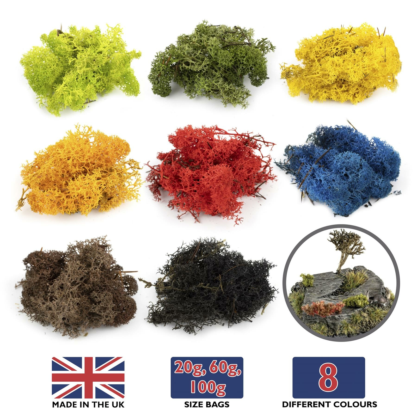 Dark Green Lichen Moss – 60g Bag For Model Railway, Wargame Scenery & Diorama Basing
