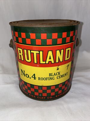 Vintage Rutland No. 4 Black Roofing Cement Tin Can Fire Clay Co ...